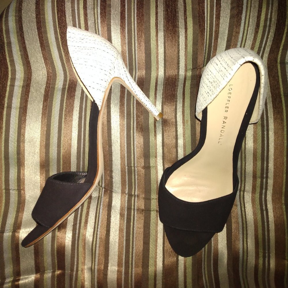 ❤️LN LOEFFLER RANDALL Black Suede Vamp - Reptile Print Heel SZ 7 B